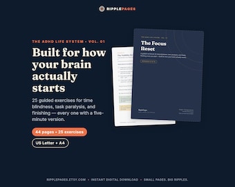 ADHD Workbook for Adults, Task Paralysis, Time Blindness, Executive Function Worksheets (PDF Download)