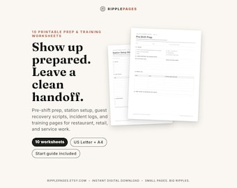 On-the-Job Shift Toolkit, 10 Printable Prep & Training Worksheets