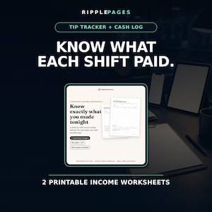 Tip Tracker & Cash Log: Printable Server Income Tracker