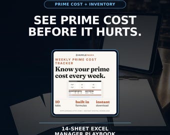 Restaurant Prime Cost & Inventory Tracker | Excel COGS, Labor, Waste, Manager Dashboard