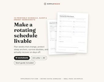 Rotating Shift Planner, 10 Printable Schedule, Sleep & Energy Worksheets