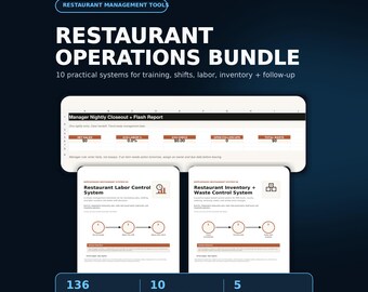 Restaurant Manager Templates Bundle | Training, Opening Closing, Labor, Inventory, Coaching Excel Trackers & PDFs