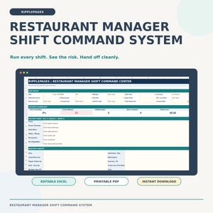 Restaurant Manager Shift Command System (Editable Excel, Printable PDF)