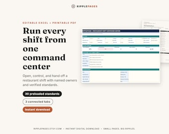 Restaurant Manager Checklist Template, Shift Handoff & Operations System (Editable Excel, Printable PDF)