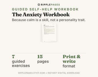 Anxiety Workbook, Guided Self-Help Journal, Grounding Exercises (15-Page Printable PDF)