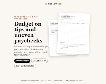 Irregular Income Budget Planner, 10 Printable Tip & Pay Worksheets
