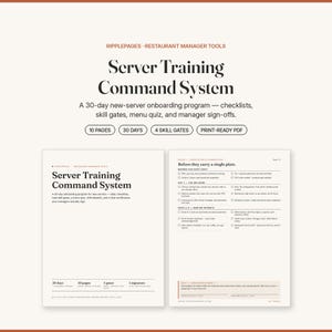 Système de formation des serveurs sur 30 jours, liste de contrôle d'intégration en restaurant, document imprimable pour les gestionnaires (PDF)