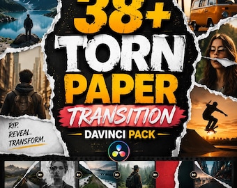38+ Torn Paper Transition DaVinci Pack Creative Video Transitions Paper Rip Effects DaVinci Resolve Editing Assets Instant Download