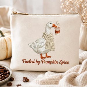 Cachecol de tricô trançado com estampa de abóbora e especiarias, bolsa de lona branca estilo pato, sacola de compras fofa para amantes de café e pássaros no outono.