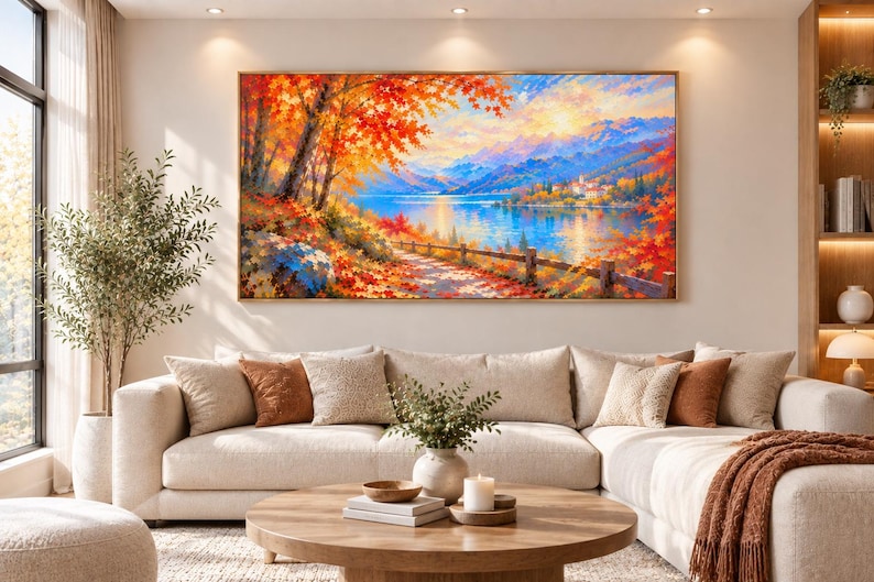 Autumn Lake Wall Art, Mountain Landscape Painting, Framed Nature Print ...