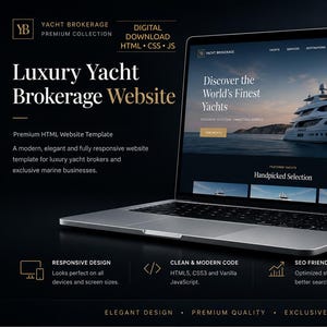 Luxury Yacht Brokerage Template | Responsive Site for Marine Business | Digital Download | HTML CSS JavaScript
