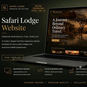Luxury Safari Lodge HTML Template | Responsive Wildlife Resort Website | Digital Download | HTML CSS JavaScript