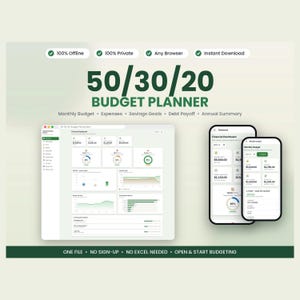 50/30/20 Budget Planner HTML | Offline Finance Tracker ( Instant Download)