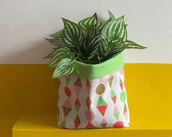 Plant pot cosy | geometric mid century shapes print | fabric storage basket