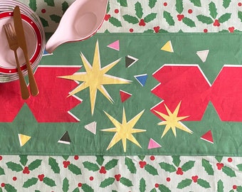Double sided table runner | handmade to order | colourful Christmas cracker | red and green | big statement print