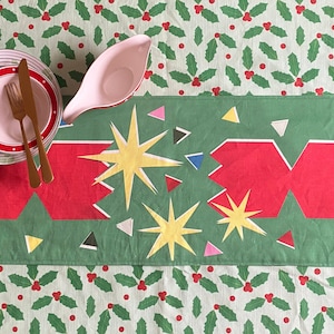 Double sided table runner | handmade to order | colourful Christmas cracker | red and green | big statement print