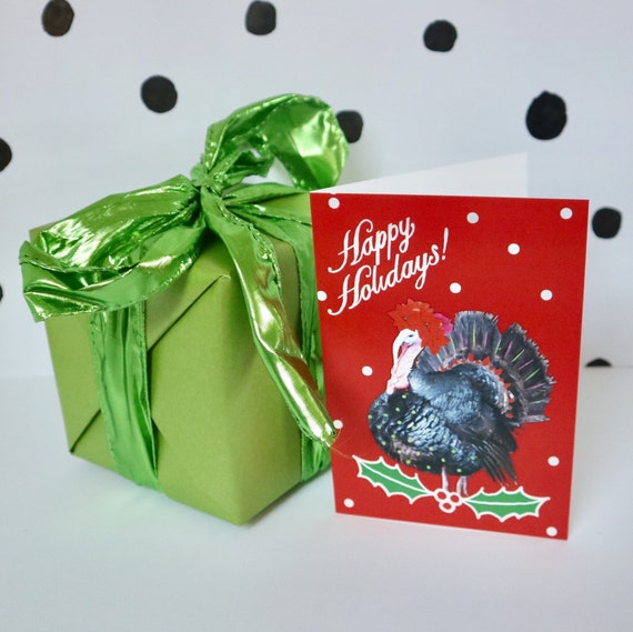 10 Christmas Cards Red With Kitsch Turkey Design Etsy