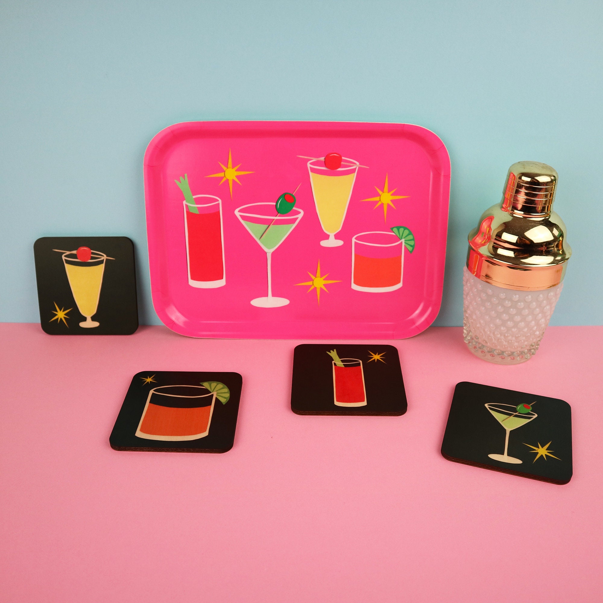 Wooden Coaster Martini Cocktail Mid Century Style Design Etsy UK