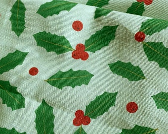 Christmas tablecloth | holly and berry floral print | red and green | made to order