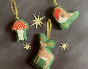 Woodland Christmas Tree Decorations | Set of 3 or single