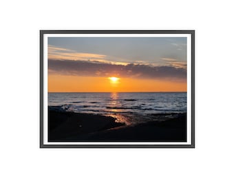 Sunset Over Ocean Poster framed
