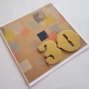 30. Geburtstagskarte-Geometrisch, Gold, Quadrat
