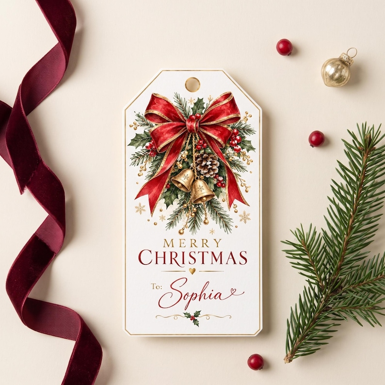 Editable Christmas Gift Tag Template, Personalized Canva Gift Label ...