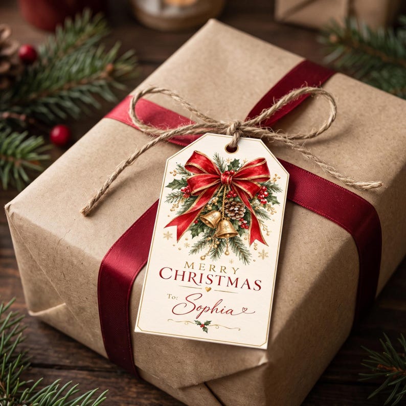 Editable Christmas Gift Tag Template, Personalized Canva Gift Label ...
