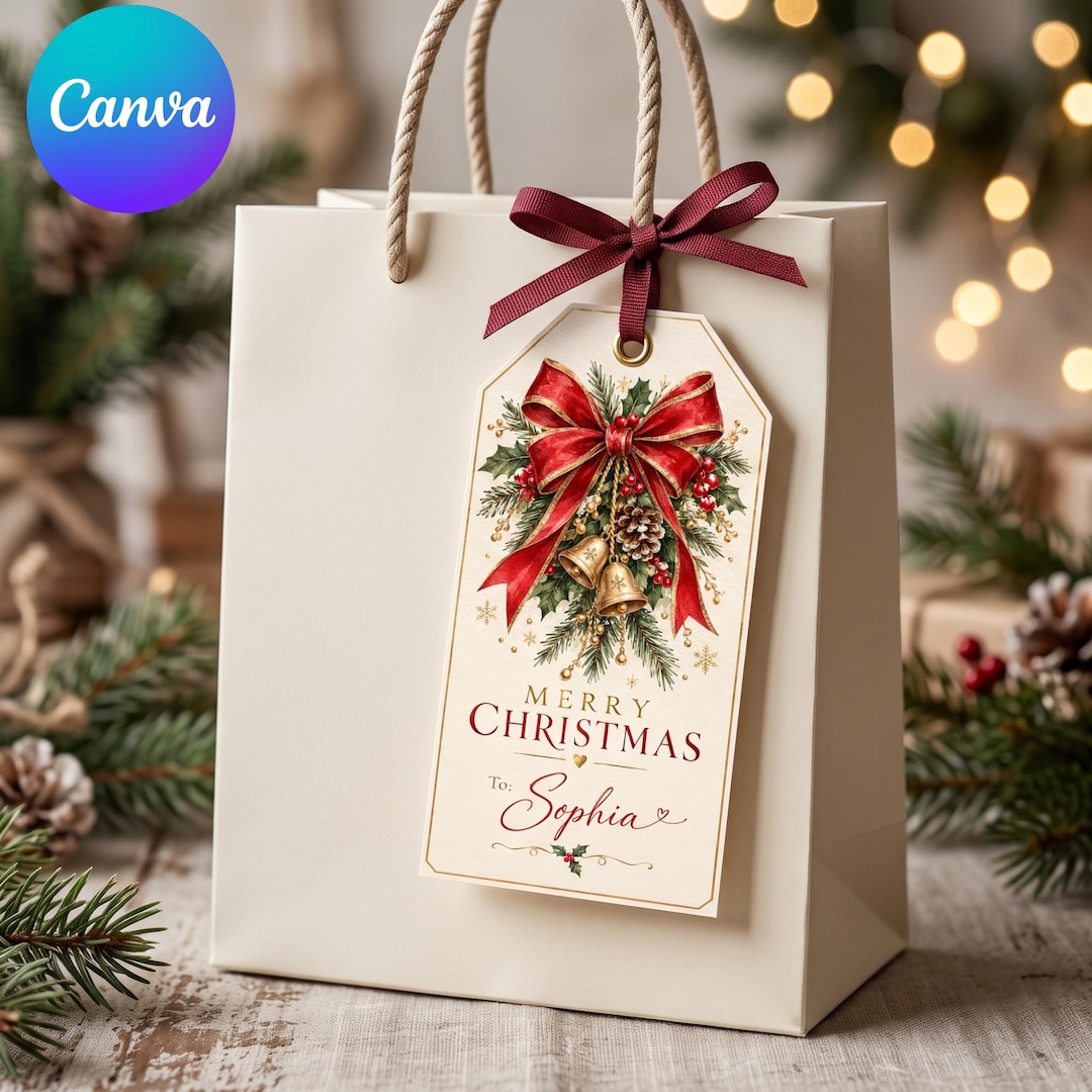 Editable Christmas Gift Tag Template, Personalized Canva Gift Label ...