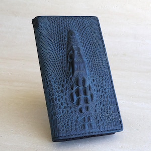 Handgjort plånboksfodral i fullnarvat läder, 3D vintage krokodilpräglat flipfodral, lyxiga lädertillbehör för iPhone Apple