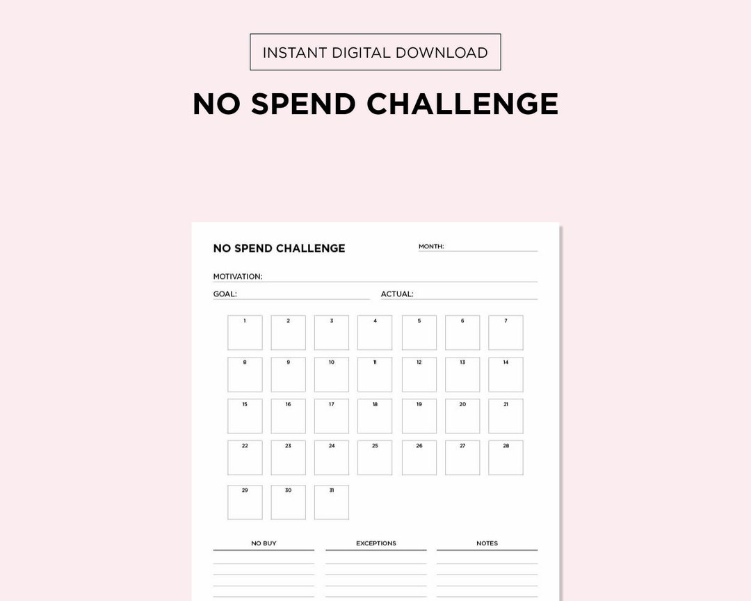 No Spend Challenge Printable PDF - Etsy