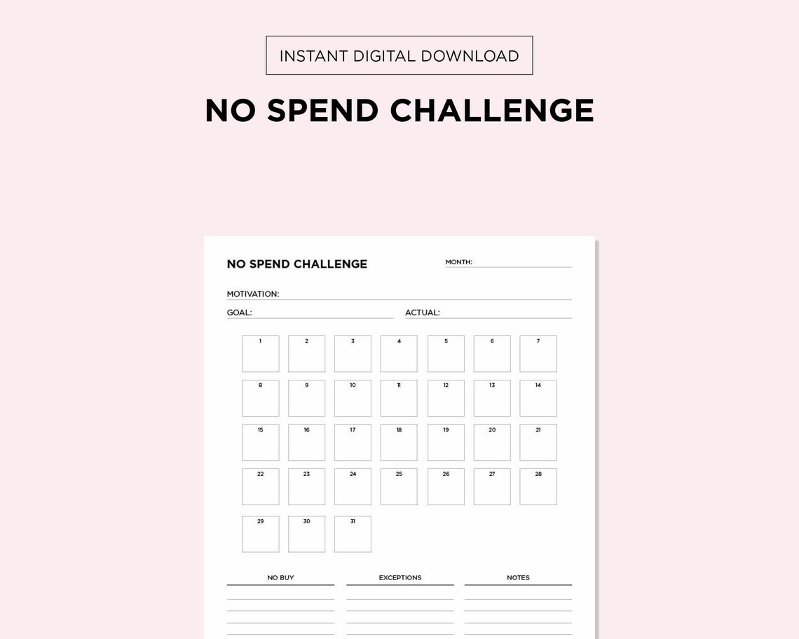 No Spend Challenge Printable PDF - Etsy