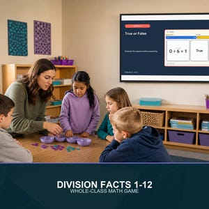 Gioco sulle divisioni da 1 a 12, ripasso di matematica per la terza elementare, gioco di squadra per la classe, HTML offline
