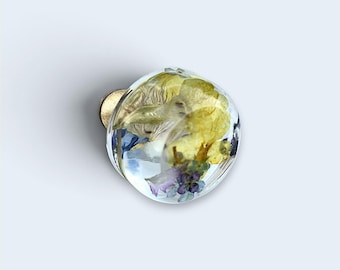 Drawer Knobs with Real Wild Flowers in Clear Resin