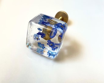 Square Drawer Knobs with Dried Lavender Flowers in Resin