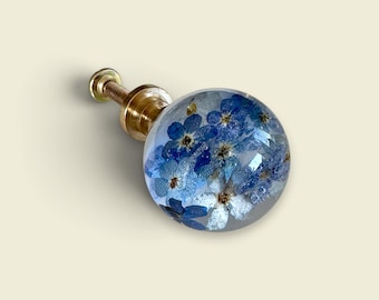 Cabinet Knobs with Forget Me Not Flowers in Resin