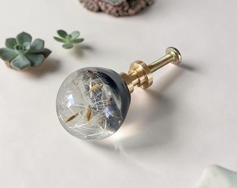 Dresser Knobs with Real Dandelion Flowers in Resin