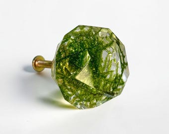 Diamond Cabinet Knobs with Real Green Moss in Clear Resin