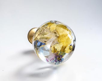 Floral Drawer Knobs with Real Wild Flowers in Clear Resin