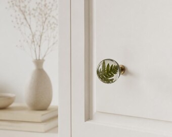 Botanical Drawer Knobs with Real Fern in Clear Resin