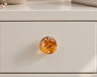 Ball Cabinet Knobs with Real Baltic Amber in Clear Resin