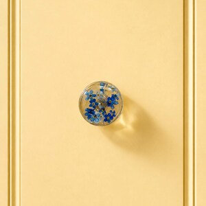Handmade Resin Drawer Knobs with Blue Forget Me Not Flowers