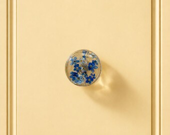 Natural Drawer Knobs with Forget Me Not Flowers in Resin