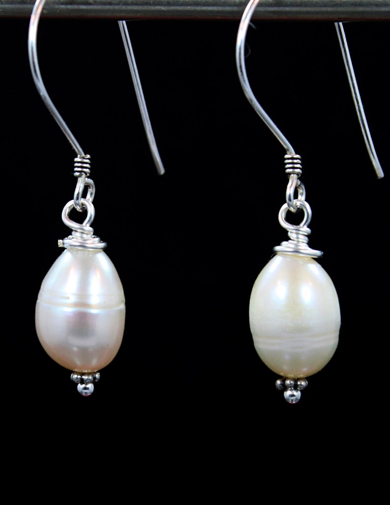 Luscious Sterling and White Potato Pearl Earrings Etsy