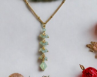 Stunning chalcedony waterfall from necklace with Chalcedony bicone on beautiful gold chain