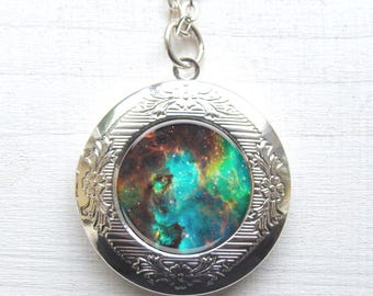 Nebula Necklace, Photo Locket, Galaxy Locket, Locket Necklace, Space Pendant