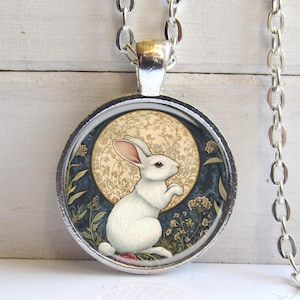 Full Moon Rabbit Art Nouveau Necklace, Animal Lover Gift