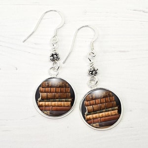 Book Earrings, Sterling Silver Dangle Stack Of Book Earrings, Gift For Bibliophile