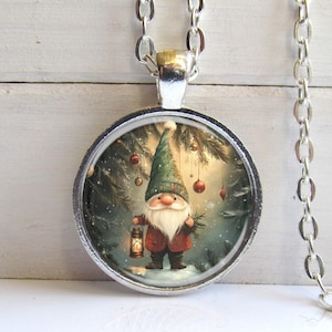 Christmas Gnome Necklace, Cute Winter Gnome Pendant