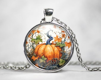 Halloween Pumpkin Necklace, Pretty Pumpkin Pendant, Fall Jewelry